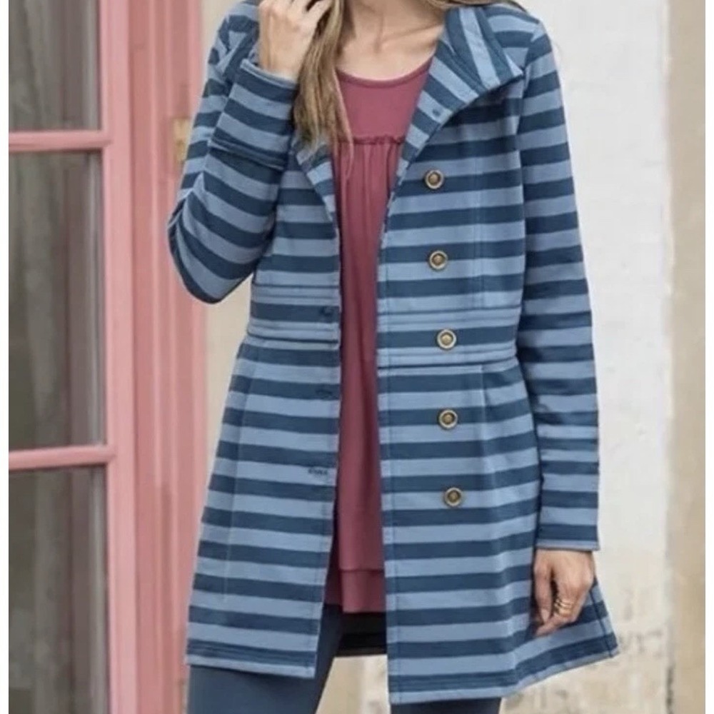 MATILDA JANE WOMANS Fall Breeze Blue Striped Button Front Jacket Size‎ Medium